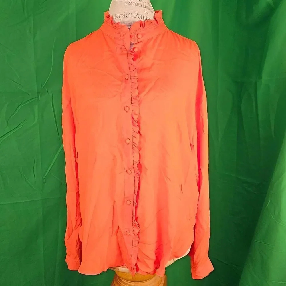 Maeve Anthropologie Womens Orange Long Sleeve Button Down Blouse Shirt Small
